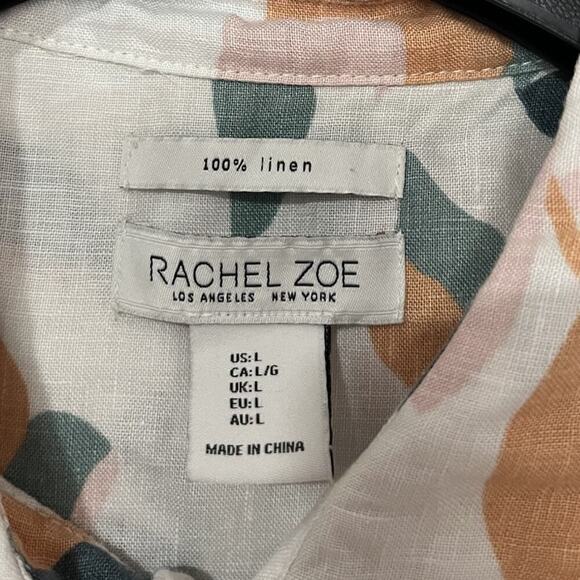 Rachel Zoe 100% Linen Button Down Mini Shirt Dress Size L Vacation Beachy Travel - Picture 5 of 6